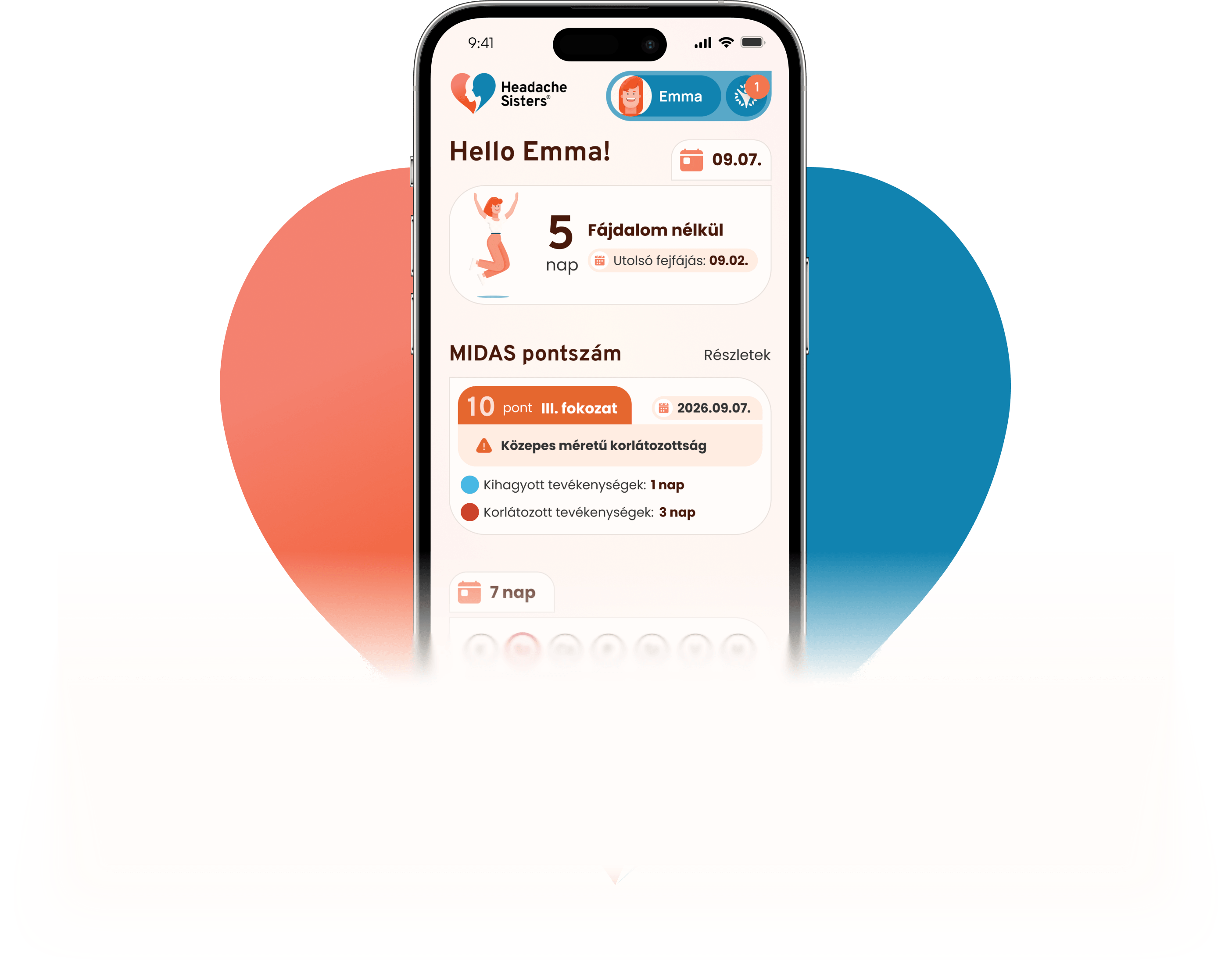 Headache Sisters app – kezdőképernyő